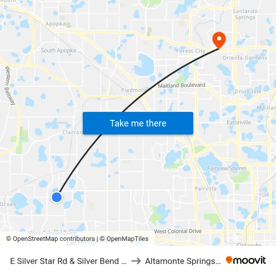 E Silver Star Rd & Silver Bend Blvd to Altamonte Springs, FL map