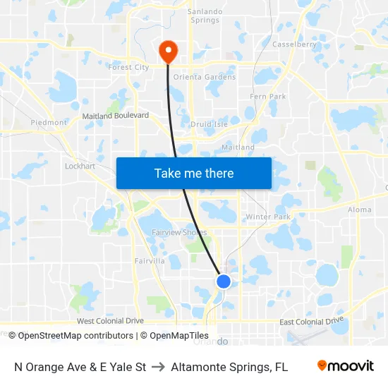 N Orange Ave & E Yale St to Altamonte Springs, FL map