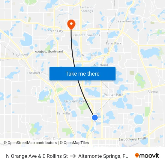 N Orange Ave & E Rollins St to Altamonte Springs, FL map