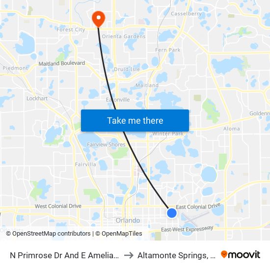 N Primrose Dr And E Amelia St to Altamonte Springs, FL map