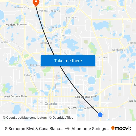 S Semoran Blvd & Casa Blanca Ln to Altamonte Springs, FL map
