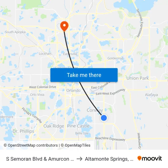 S Semoran Blvd & Amurcon Pl to Altamonte Springs, FL map