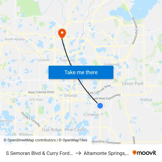S Semoran Blvd & Curry Ford Rd to Altamonte Springs, FL map