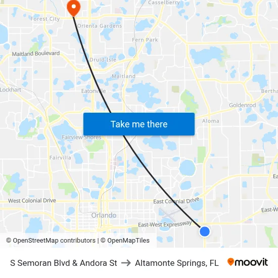 S Semoran Blvd & Andora St to Altamonte Springs, FL map