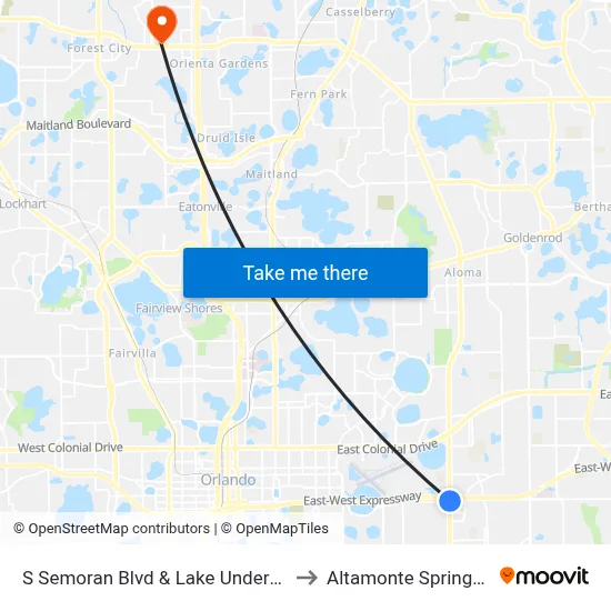 S Semoran Blvd & Lake Underhill Rd to Altamonte Springs, FL map