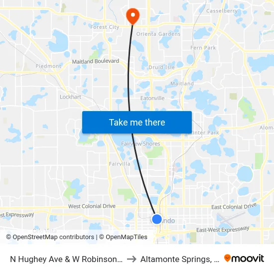 N Hughey Ave & W Robinson St to Altamonte Springs, FL map