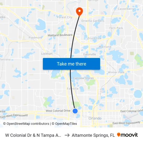 W Colonial Dr & N Tampa Ave to Altamonte Springs, FL map
