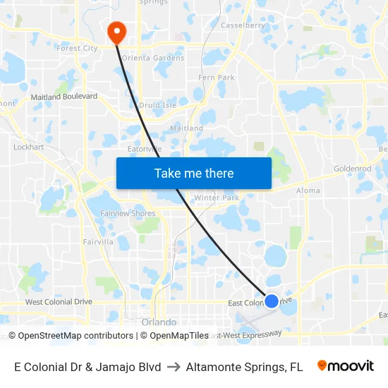 E Colonial Dr & Jamajo Blvd to Altamonte Springs, FL map