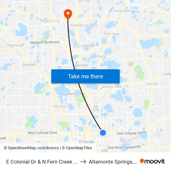E Colonial Dr & N Fern Creek Ave to Altamonte Springs, FL map