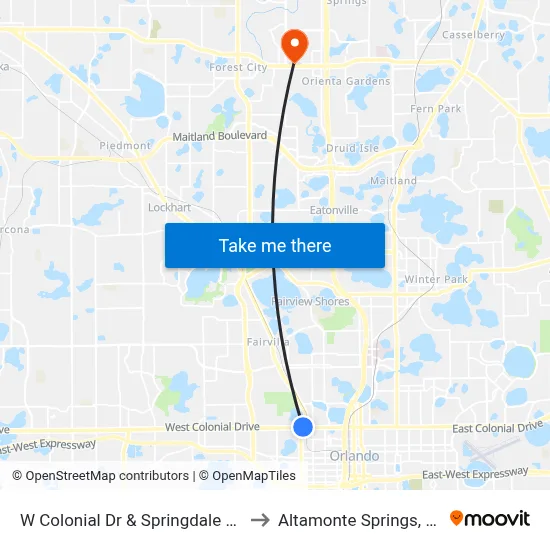 W Colonial Dr & Springdale Rd to Altamonte Springs, FL map