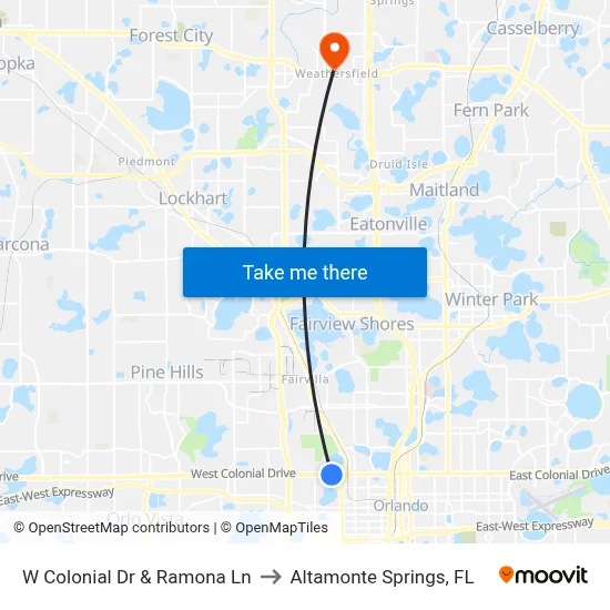 W Colonial Dr & Ramona Ln to Altamonte Springs, FL map
