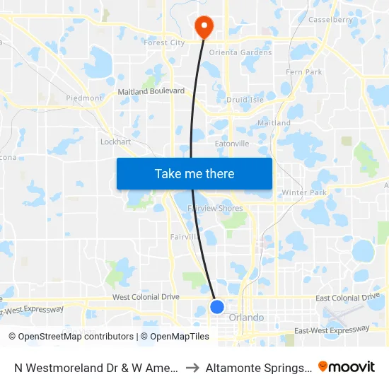 N Westmoreland Dr & W Amelia St to Altamonte Springs, FL map