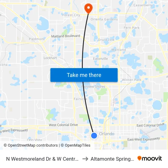 N Westmoreland Dr & W Central Blvd to Altamonte Springs, FL map