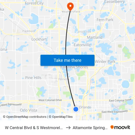 W Central Blvd & S Westmoreland Dr to Altamonte Springs, FL map