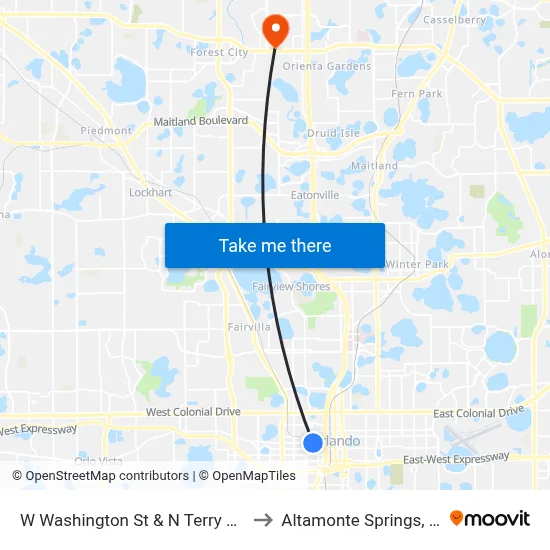 W Washington St & N Terry Ave to Altamonte Springs, FL map