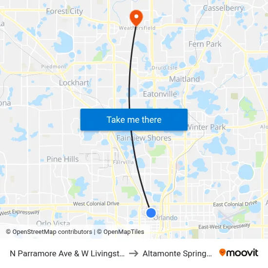 N Parramore Ave & W Livingston St to Altamonte Springs, FL map