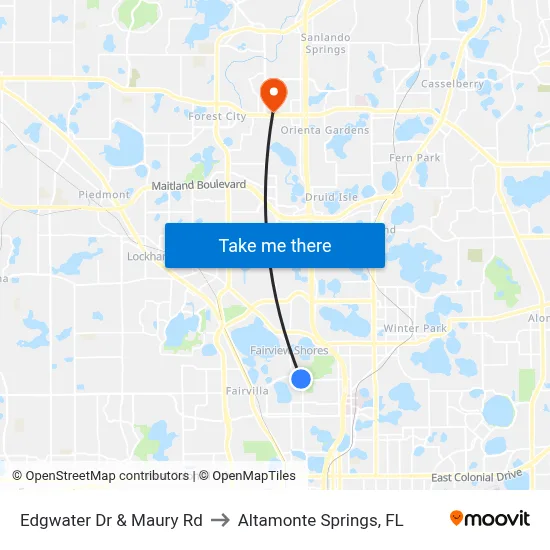 Edgwater Dr & Maury Rd to Altamonte Springs, FL map