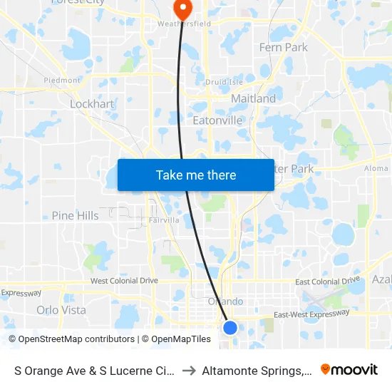 S Orange Ave & S Lucerne Cir W to Altamonte Springs, FL map
