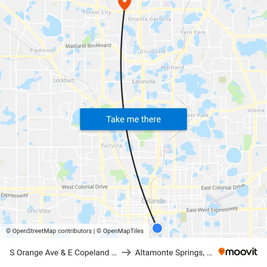 S Orange Ave & E Copeland Dr to Altamonte Springs, FL map