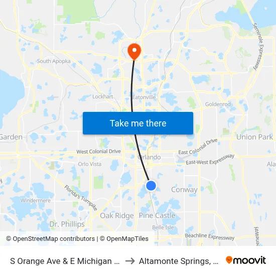 S Orange Ave & E Michigan St to Altamonte Springs, FL map
