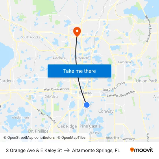 S Orange Ave & E Kaley St to Altamonte Springs, FL map