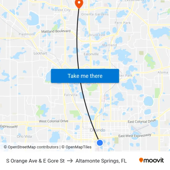 S Orange Ave & E Gore St to Altamonte Springs, FL map