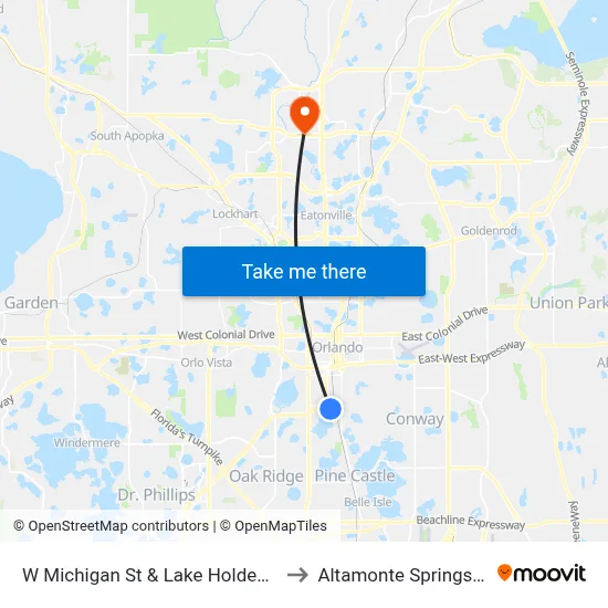 W Michigan St & Lake Holden Ter to Altamonte Springs, FL map