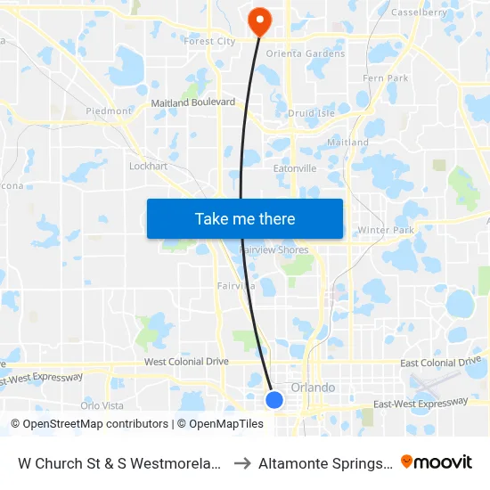 W Church St & S Westmoreland Dr to Altamonte Springs, FL map