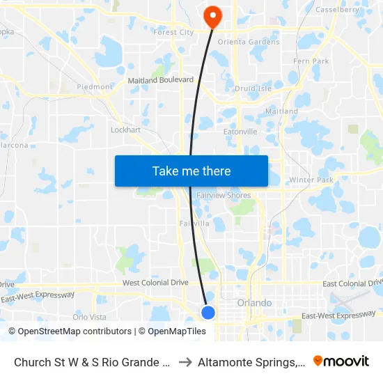 Church St W & S Rio Grande Ave to Altamonte Springs, FL map