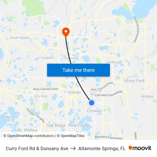 Curry Ford Rd & Dunsany Ave to Altamonte Springs, FL map