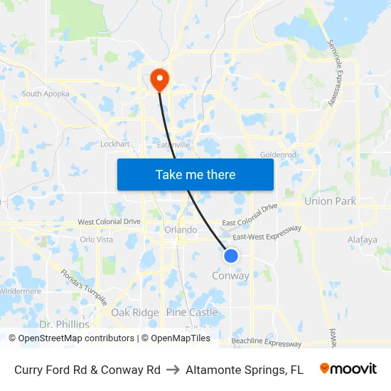 Curry Ford Rd & Conway Rd to Altamonte Springs, FL map