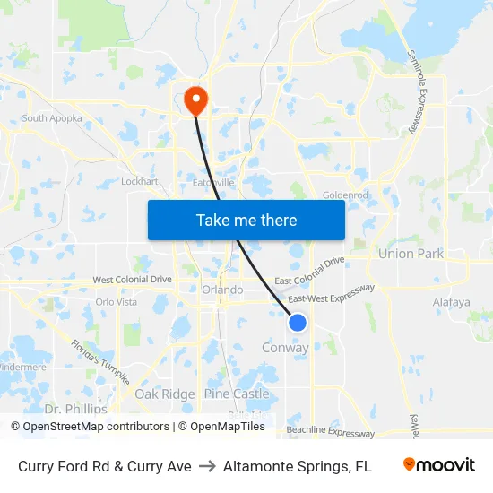 Curry Ford Rd & Curry Ave to Altamonte Springs, FL map