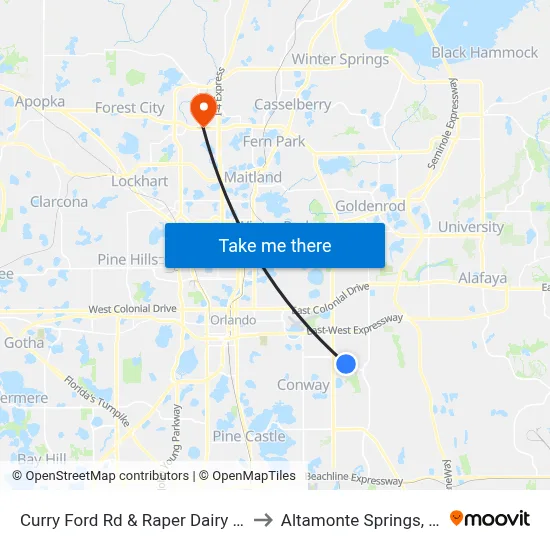 Curry Ford Rd & Raper Dairy Rd to Altamonte Springs, FL map