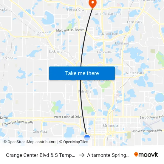 Orange Center Blvd & S Tampa Ave to Altamonte Springs, FL map