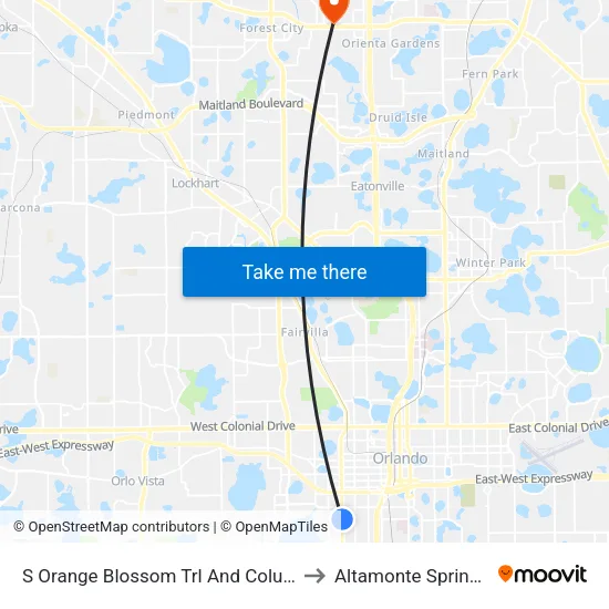 S Orange Blossom Trl And Columbia St to Altamonte Springs, FL map
