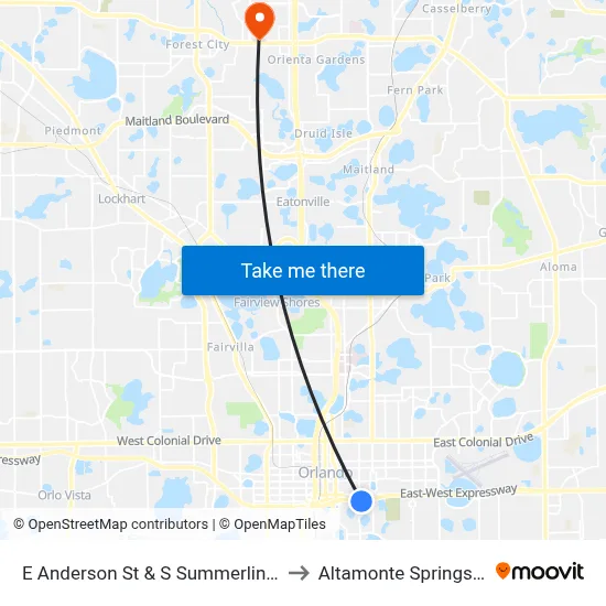 E Anderson St & S Summerlin Ave to Altamonte Springs, FL map