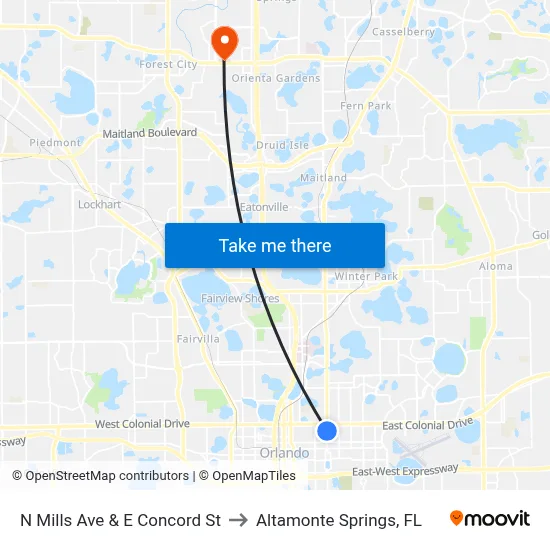 N Mills Ave & E Concord St to Altamonte Springs, FL map