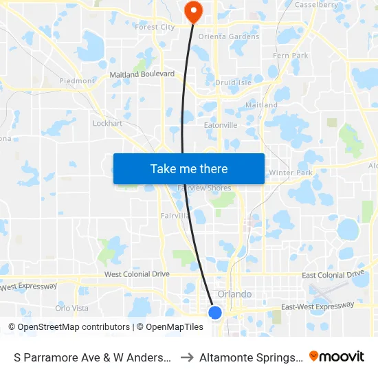 S Parramore Ave & W Anderson St to Altamonte Springs, FL map