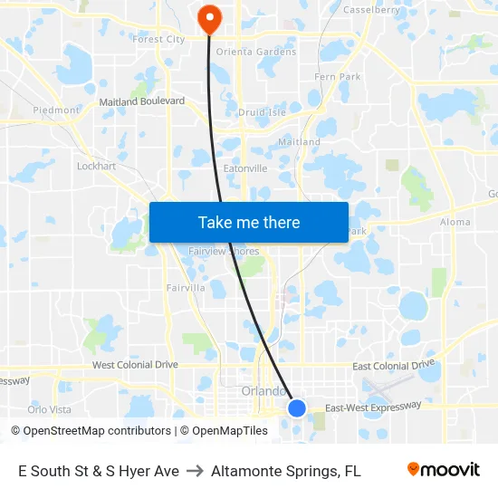E South St & S Hyer Ave to Altamonte Springs, FL map