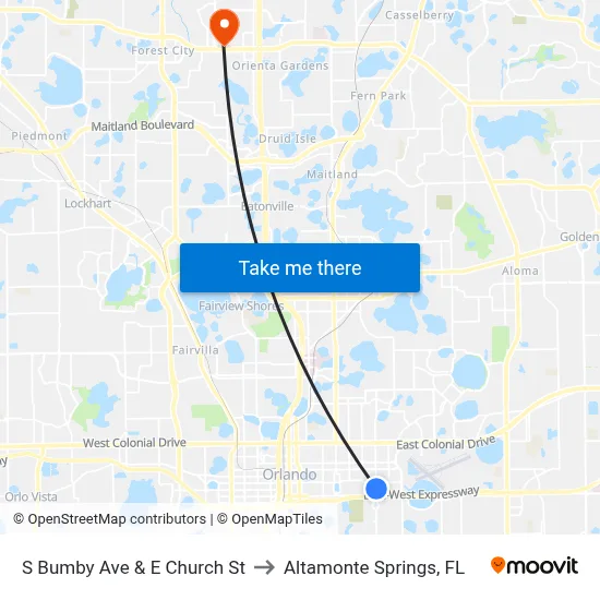 S Bumby Ave & E Church St to Altamonte Springs, FL map