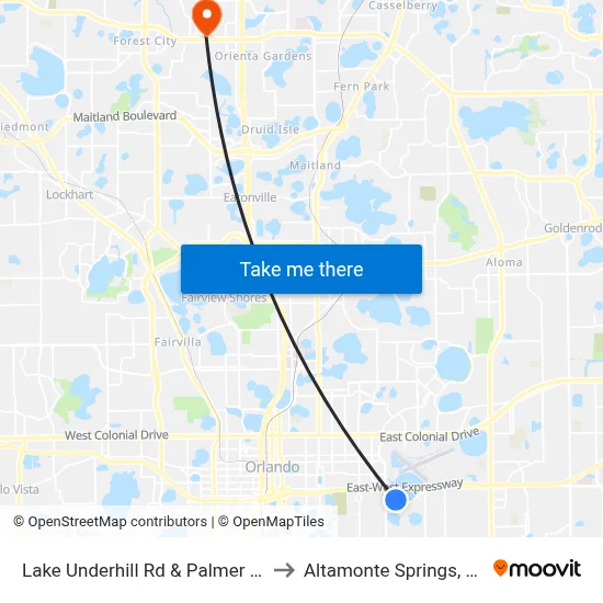 Lake Underhill Rd & Palmer St to Altamonte Springs, FL map