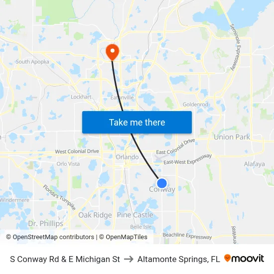 S Conway Rd & E Michigan St to Altamonte Springs, FL map
