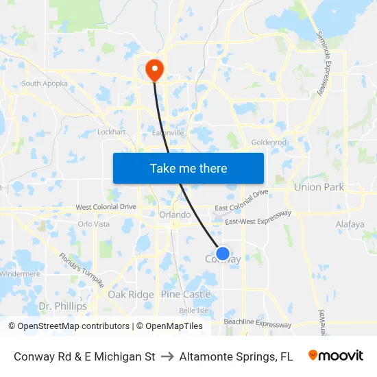 Conway Rd & E Michigan St to Altamonte Springs, FL map