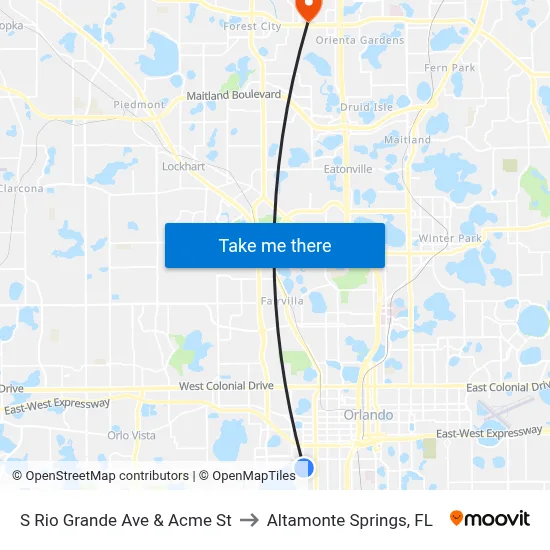 S Rio Grande Ave & Acme St to Altamonte Springs, FL map
