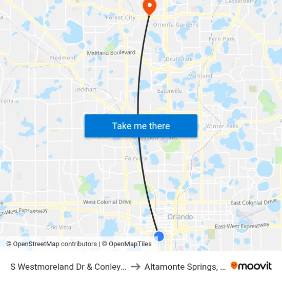 S Westmoreland Dr & Conley St to Altamonte Springs, FL map