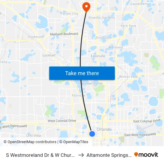 S Westmoreland Dr & W Church St to Altamonte Springs, FL map