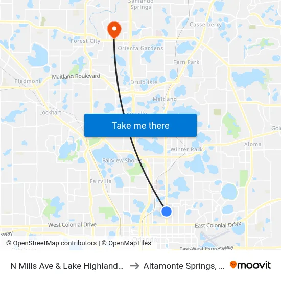 N Mills Ave & Lake Highland Dr to Altamonte Springs, FL map