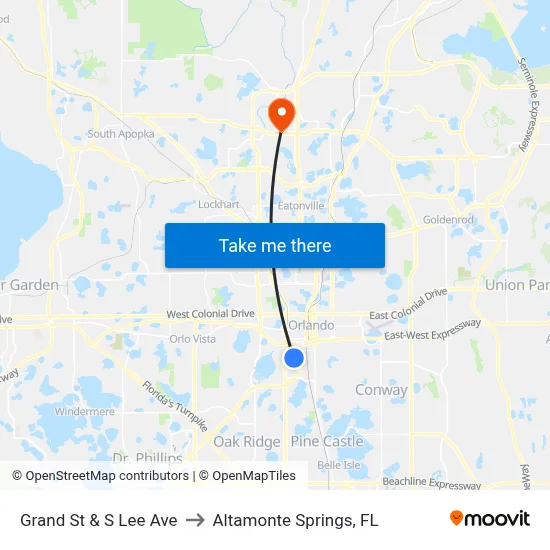 Grand St & S Lee Ave to Altamonte Springs, FL map