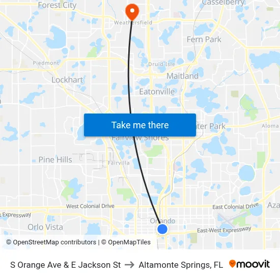 S Orange Ave & E Jackson St to Altamonte Springs, FL map