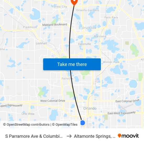S Parramore Ave & Columbia St to Altamonte Springs, FL map